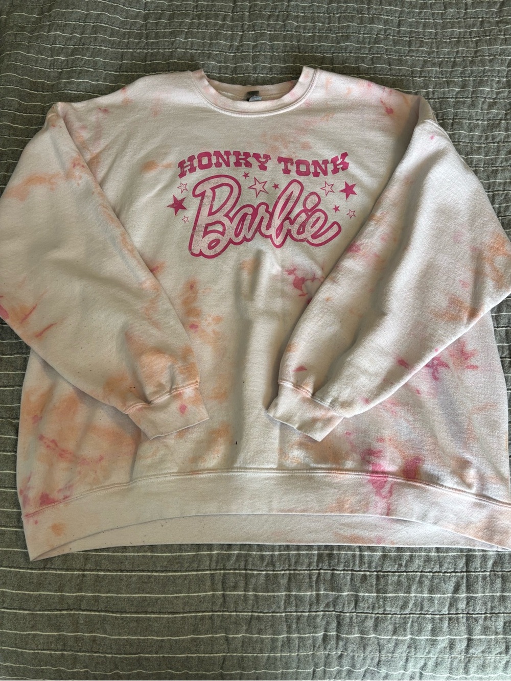 Gildan Pink Honky Tonk Barbie Logo  Tie-Dye crew neck sweatshirt